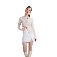 Holly Lolly HLSS24-00002 Anna Çıtçıtlı Uzun Kollu Bej Kadın Bluz