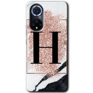 Huawei Nova 9 Pembe Mermer Desenli H Harfi Baskılı Uyumlu Silikon Kılıf