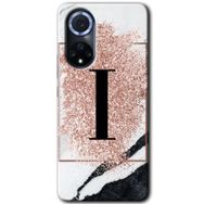 Huawei Nova 9 Pembe Mermer Desenli İ Harfi Baskılı Uyumlu Silikon Kılıf
