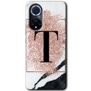 Huawei Nova 9 Pembe Mermer Desenli T Harfi Baskılı Uyumlu Silikon Kılıf