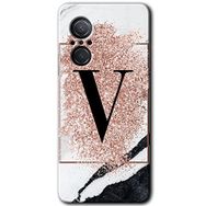 Huawei Nova 9 SE Pembe Mermer Desenli V Harfi Baskılı Uyumlu Silikon Kılıf