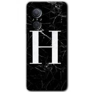 Huawei Nova 9 SE Siyah Mermer Desenli H Harfi Baskılı Uyumlu Silikon Kılıf