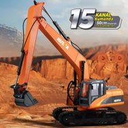 Huına 1551 1/14 2.4 GHZ Full Fonksiyon Sesli Işıklı Turuncu 15 Kanal RC Uzaktan Kumandalı Ekskavatör Paletli Kepçe Kazıcı İş Makinası