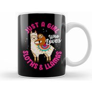 Humuts Adorable Just A Girl Who Loves Sloths &amp; Llamas Kupa Bardak