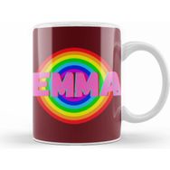 Humuts Emma Name Personalized Custom Vintage Retro Rainbow Style Design Gift Baby Gift For Her Beyaz Kupa