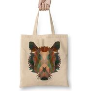 Humuts Geometric Animal Boar Açık Bej Uzun Sapl Bez Çanta