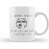 Humuts Kedi I Work Hard Cats Beyaz Kupa