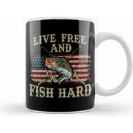 Humuts Live Free and Fish Hard Patriotic Fishing Usa Kupa Bardak