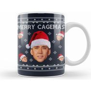 Humuts Merry Cagemas Christmas Nicolas Cage Knit Beyaz Porselen Kupa Bardak