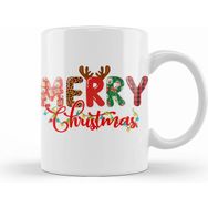 Humuts Merry Christmas Leopard Buffalo Red Plaid 01 Beyaz Porselen Kupa Bardak