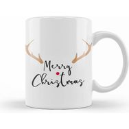 Humuts Merry Christmas Red Nose Antler Gift Beyaz Porselen Kupa Bardak