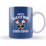 Humuts Merry Woofing Christmas Santa Glasses Dog Beyaz Porselen Kupa Bardak