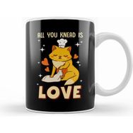 Humuts Porselen Beyaz Cute Funny All You Knead Is Love Cat Kneading Kupa Bardak