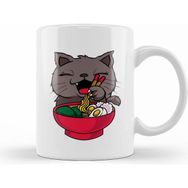 Humuts Porselen Beyaz Cute Funny Anime Kitty Ramen Kawaii Cat Kupa Bardak