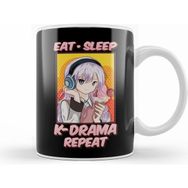 Humuts Porselen Beyaz Cute Funny Eat Sleep K Drama Repeat Korean K Pop Kupa Bardak