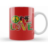 Humuts Porselen Beyaz Peace Barış Simge One Love Rasta Kupa Bardak