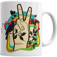 Humuts Porselen Beyaz Peace Love Barış Işareti Kupa Bardak