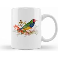Humuts Red Head Gouldian Finch Standing Among Orchid Blossoms Kupa Bardak