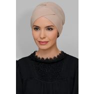 Hürrem Bone 1801_12 Bej Sandy Kumaş Çapraz Büzgülü Pratik Hazır Geçmeli Tesettür Bone