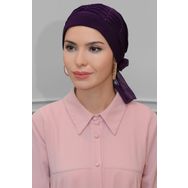 Hürrem Bone 1805_07 Mürdüm Sandy Kumaş İncili Pileli Nervürlü Güllü Pratik Hazır Geçmeli Tesettür Bone