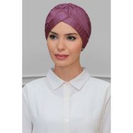 Hürrem Bone 1824_18 Gül Kurusu Fukuro Piliseli Tek Çapraz Büzgülü Pratik Hazır Geçmeli Tesettür Bone