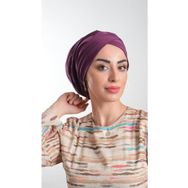 Hürrem Bone 2114_07 Sandy Kumaş Büzgülü Mürdüm Pratik Hazır Geçmeli Tesettür Bone