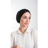 Hürrem Bone 2116_01 Siyah Fukuro Simli Büzgülü Pratik Hazır Geçmeli Tesettür Bone