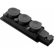 HV4123 – 1×16A Monofaze Topraklı 3’lü Grup Priz (Earthed Group Socket – 3 Gang) - Siyah