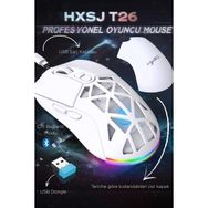HXSJ T26 Çift Modlu Oyun Faresi 2.4g + Bt5.1 Kablosuz Oyun Mouse 4800 Dpı Ayarlanabilir Ergonomik Optik Gamer Mouse - Beyaz