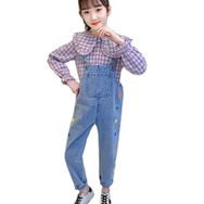 IFIKK BDK1066HS Stil 3 Little Big Kid Önlüklü Mavi Renk Kız Çocuk Tulum
