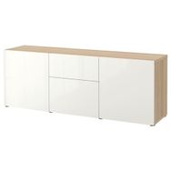 IKEA Besta Kombinasyon Ağartılmış Meşe Görünümlü Parlak Cila Beyaz 180x42x65 cm Dolap
