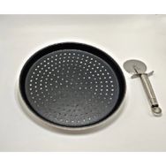 Ily Granit Delikli Pizza Tepsisi+Inox Pizza Kesici
