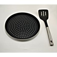 Ily Granit Delikli Pizza Tepsisi+Metal Saplı Siyah Spatula