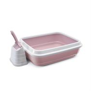 Imac Duo Pembe Beyaz Açık Kedi Tuvalet Kabı ve Kürek