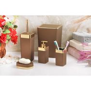 İmera Akrilik Yapım Gold Çizgi Soft 5'li Kare Kahverengi Banyo Takımı