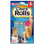 Inaba Ciao Churu Rolls Sticks Deniz Taraklı, Tavuk Sargılı ve Ton Balıklı 4x10 gr Kedi Ödül Maması