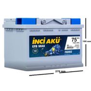 İnci Akü Start-Stop EFB MAX Tigris 12V 75A Akü