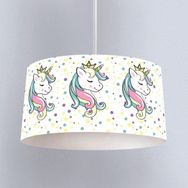 İnstababyrooms Beyaz Puantiyeli Sevimli Unicorn Desenli Çocuk Odası Dijital Baskılı Sarkıt Avize