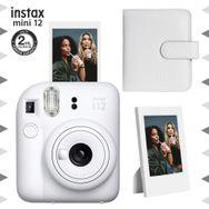 Instax Mini 12 Beyaz Fotoğraf Makinesi Çerçeve ve 64'lü Kare Albüm Seti