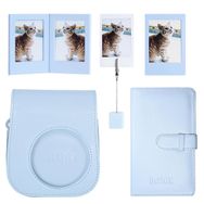 Instax Mini 12 Mavi Fotoğraf Makinesi ve 20'li Film Mini Albüm ve Deri Kılıf Seti