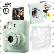 Instax Mini 12 Yeşil Fotoğraf Makinesi 20'li Film Mini Albüm ve Şeffaf Kılıf Seti