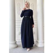 InStyle Drapeli Sandy Cotton Lacivert Elbise