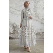 InStyle Nessa Çiçekli Kuşaklı Şifon Elbise - Mavi
