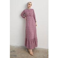 Instyle Siera Lila Kalpli Puantiyeli Dokuma Elbise
