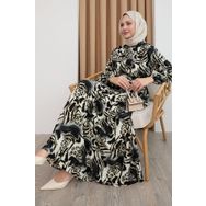 InStyle Zebra Desen Siyah Viskon Elbise