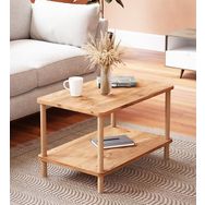 İntergo Dikdörtgen Ahşap Ayaklı İki Katlı Gazetelikli Krem Mermer Desenli Atlantik Çam Orta Sehpa