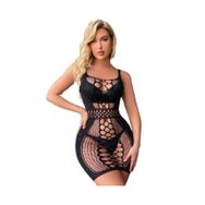 İntive Lingerie Siyah File Detaylı Taşlı Transparan Mini Vücut Çorabı/Elbise -4835 Siyah Standart