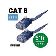 IRENIS Cat6 Kablo Yassı Ethernet Network Lan 1 mt Yeşil 5 Adet Ağ Kablosu
