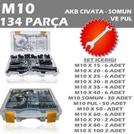 İzeltaş 134 Parça M10 Akb Civata Somun ve Pul Seti & Anahtar