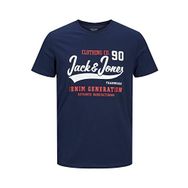Jack & Jones 12210819 JJELogo Bisiklet Yaka Baskılı Navy Blazer Erkek T-shirt
